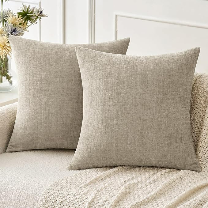 MIULEE Soft Chenille Throw Pillow Covers Light Taupe 20x20 Inch Pack of 2 | Modern Home Decor, Classic Decorative Pillows, Solid Dyed Cases, Boho Couch Cushion Covers for Sofa Bed Living Room