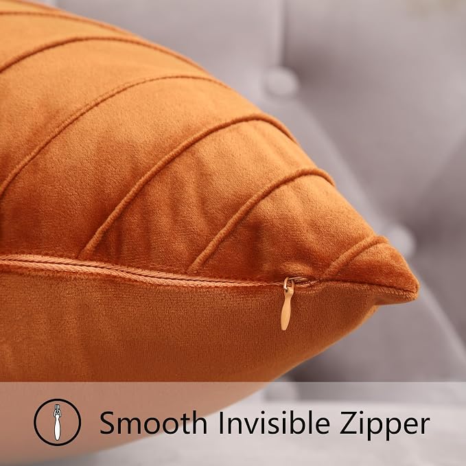 Velvet Throw Pillow Covers 22x22 Pack of 2 Gold Decor Burnt Orange | Soft Solid Pillow Covers,Modern Luxury Home Decor,Halloween Fall Decor,Hidden Zipper,Ideal Gift,Easy Care