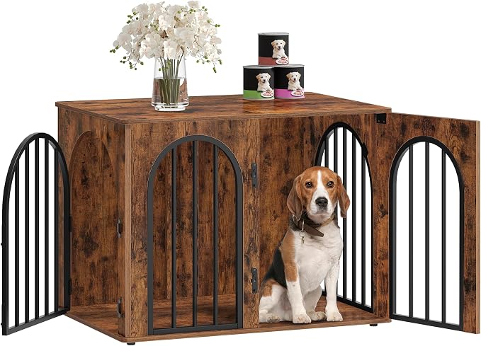 Hzuaneri 31.5'' Dog Crate Furniture,Dog Kennel Indoor for Small/Medium Dogs | Dog Kennel Furniture Wooden Dog Cage Heavy Duty Dog Crate Decorative Pet House End Side Table TV Stand,Rustic Brown DFC85101B