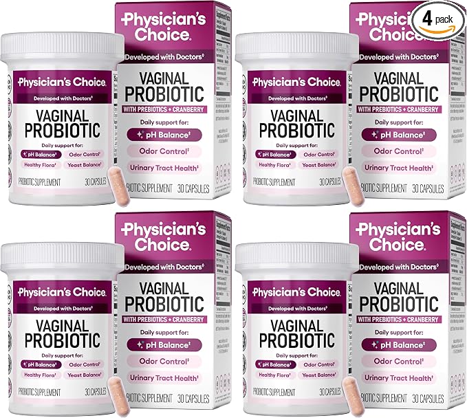 Physician's CHOICE Vaginal Probiotics for Women - pH Balance, Odor Control, Yeast Balance, Vaginal Flora & Feminine Health - 6B CFU with Organic Prebiotics and Cranberry Extract - 30 CT (Pack of 4)