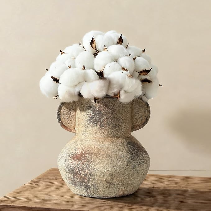 Emotionally Grounded Vase, Vaseking Ceramic Rustic Vase with 2 Handles, 6.1 inch Minimalist Decorative Farmhouse Vases for Home Decor, Living Room, Enterway, Table Decoration, Fired Terra Clay