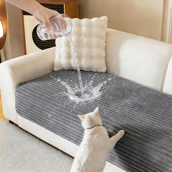 MYSKY HOME 100% Waterproof Couch Cover, Couch Covers for Dogs Washable, Non Slip Sectional Couch Covers for 3 Cushion Sofa Pet Friendly, Sofa Covers Protector, Dog Bed Cover, Dark Grey, 35"x82.7"
