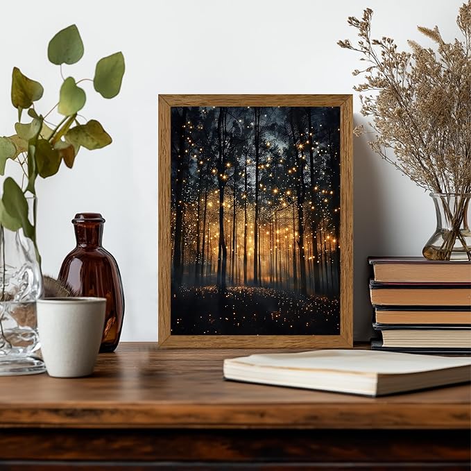 JLTULT Enchanted Forest Wall Art, Solid Wood-Framed Canvas, 8 x 10 Inches | Dark enchanted forest art on fade-resistant canvas with a ready-to-hang solid wood frame for bedrooms and living rooms