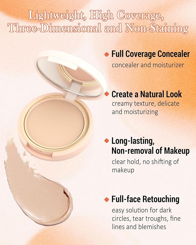 Under Eye Concealer Brightener Cream, Waterproof Full Coverage Face Concealer for Dark Circles, Vegan Formula, Long-Lasting Natural Korean Makeup, Under Eye Corrector de Ojeras Pot for Women Girl -03