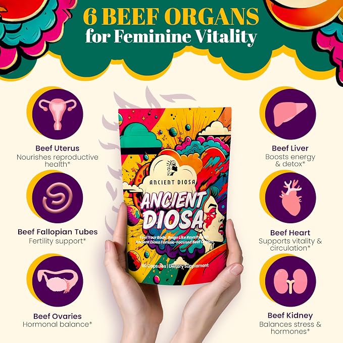 Female-Focused Beef Organ Complex Supplement 338 mg - Hormone Balance & Vitality Support for Women - 100% Grass Fed - Third Party Tested, USA Made, Gluten Free, Non GMO - 60 Capsules