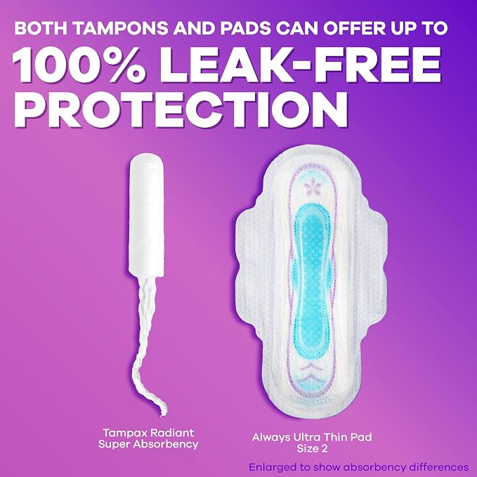 Tampax Radiant Tampons, with LeakGuard Braid, Light Absorbency, Up to 100% Leak and Odor Free Protection, Unscented, 84 Count (3 Packs of 28)