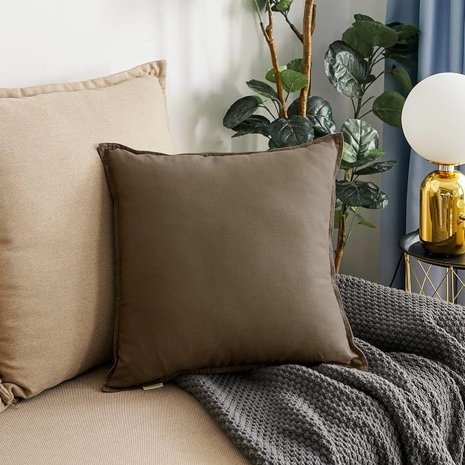Jeanerlor Decorative Cotton Linen Couch 26"x26" Throw Pillow Case for Sofa Durable Classy, Comfortable Cushion Cover (65 x 65cm), Khaki