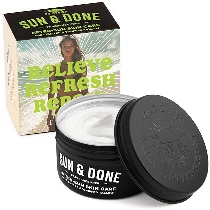 Sun & Done Whipped Beef Tallow for Skin - After Sun Care with 7 Simple Ingredients Including Shea Butter & Coconut | Sun Burn Cream, After Tanning Lotion, After Sun Lotion, Gel, Moisturizer
