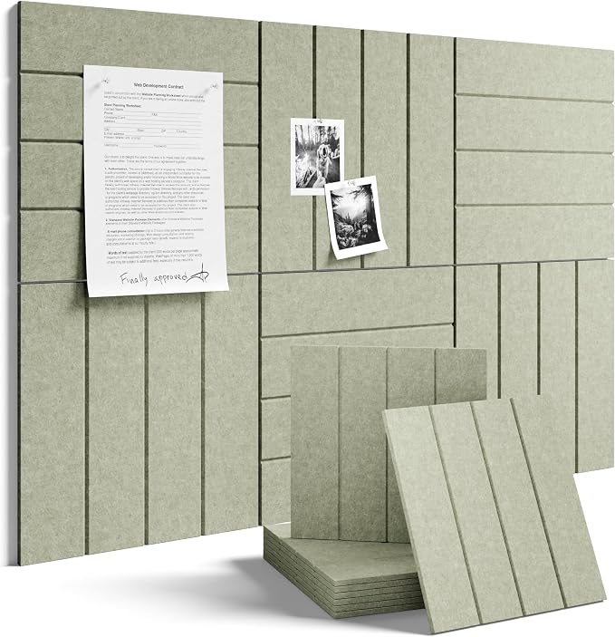 Fluxynara 36" x 24" Large Felt Bulletin Board, Sage | 6 Pack Cork Board Alternative with 30 Safe Adhesive Tabs, Pin Boards for Wall Decor, Home, Office, Classroom,Dorm