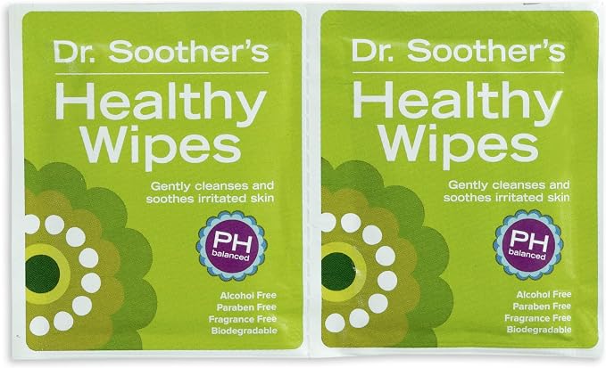 Dr. Soother's Healthy Wipes - PH Balanced Feminine Hygiene, Unscented, Hypoallergenic, Alcohol & Fragrance Free - 60 Individually Wrapped Cleansing Wipes for Women & Girls