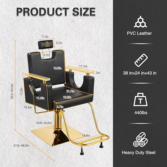 Heavy Duty Barber Chair, 360° Swivel Reclining Salon Chair for Hair Stylist, Height Adjustable Hydraulic Hairdressing Chair with Footrest for Barber Shop, Beauty Salon, Hairdressers
