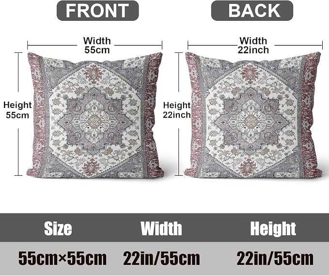 Boho Throw Pillow Covers 22x22 inch Set of 2,Soft Pillowcases Bohemia Carpet Printing Pattern Decorative Sofa Living Room Bed Square Pillow Case Cushion Cover-Reddish Blue