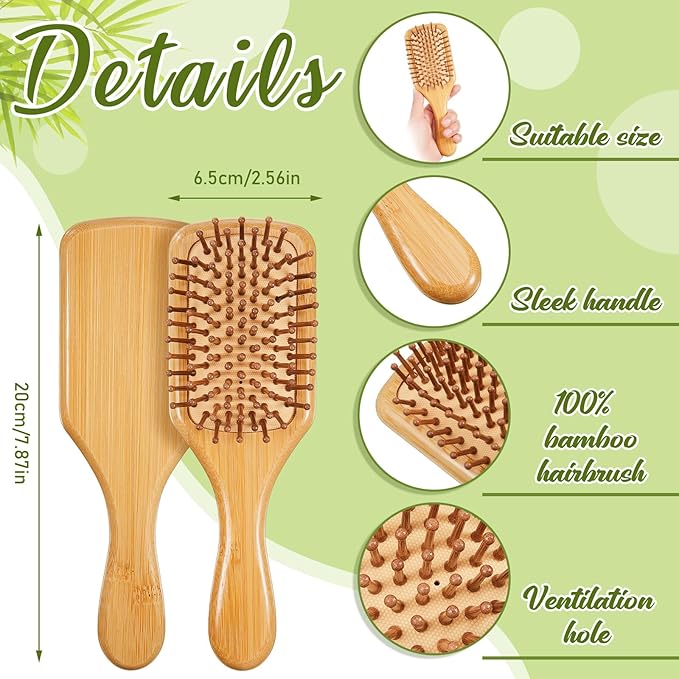 Tessco for you 12 Pcs Bamboo Hair Brushes Bulk Wooden Paddle Brush Scalp Massage Bristle Anti Static Engraving DIY Gifts for Women, Party, Wedding(7.87'' X 2.56'',Natural)