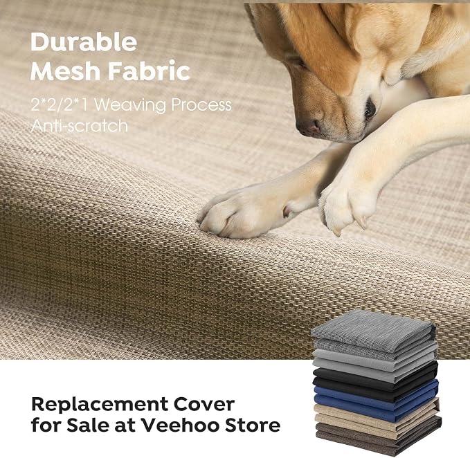Veehoo Outdoor Elevated Dog Bed Large Sized Dogs, XXL Cooling Raised Dog Cots Beds Training Platform Off Ground Hammock with Breathable Mesh, No-Slip Feet, 59"x37.5", Beige Coffee | Off-ground training platform, portable camping hammock, breathable mes...