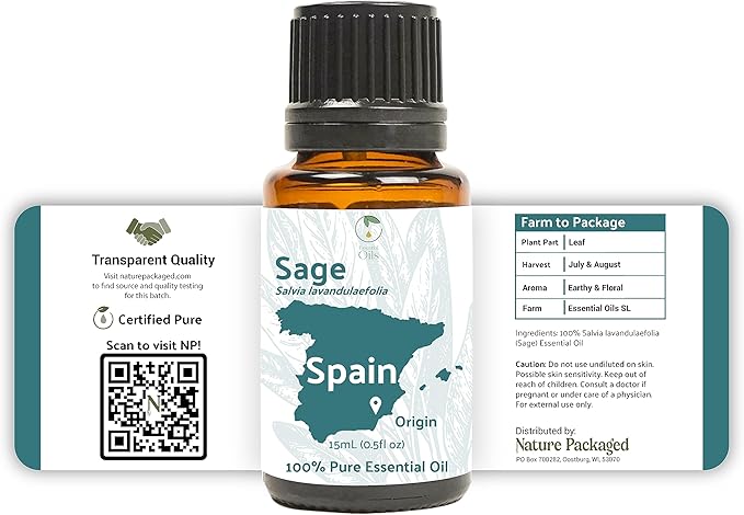 Sage Essential Oil - Direct from Essential Oils SL Spain - Steam Distilled - Aceite Esencial de Salvia for Aromatherapy, Massage, Diffuser, DIY Candle and Soap Making - 15ml