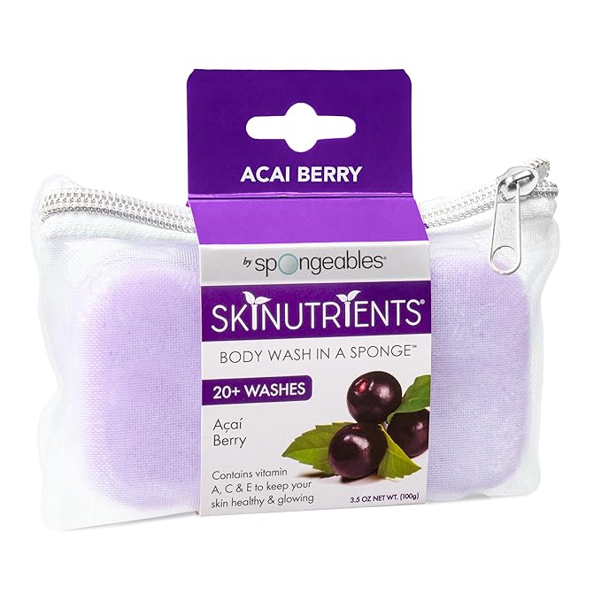 Spongeables Body Wash in a 20+ Wash Sponge, Acai Berry, 1 Count