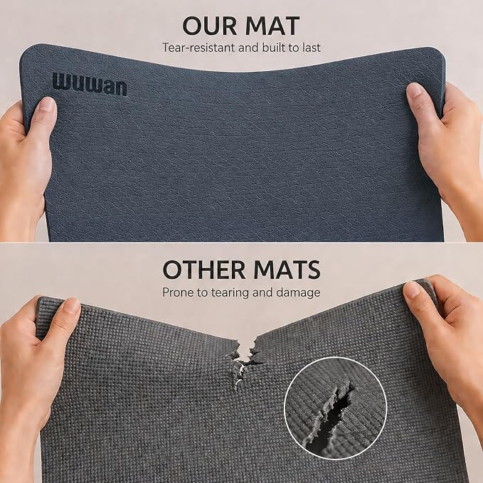 10 mm Yoga Mat 72"x26" TPE Non-Slip Exercise Mat 0.4" Thick, Easy-to-Carry Fitness Mat for Yoga, Pilates & Workout, Professional Mat, Made with Recyclable Material, Durable, Easy to Clean