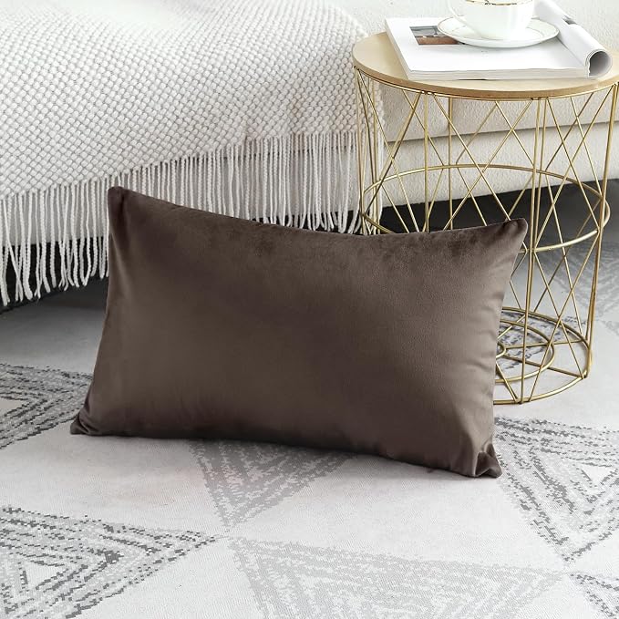 Artscope Luxury Velvet Pillow Covers Decorative Rectangle Pillowcases Soft Solid Cushion Cases for Couch Sofa Bedroom Car Decor 12x20 Inch Chocolate Brown