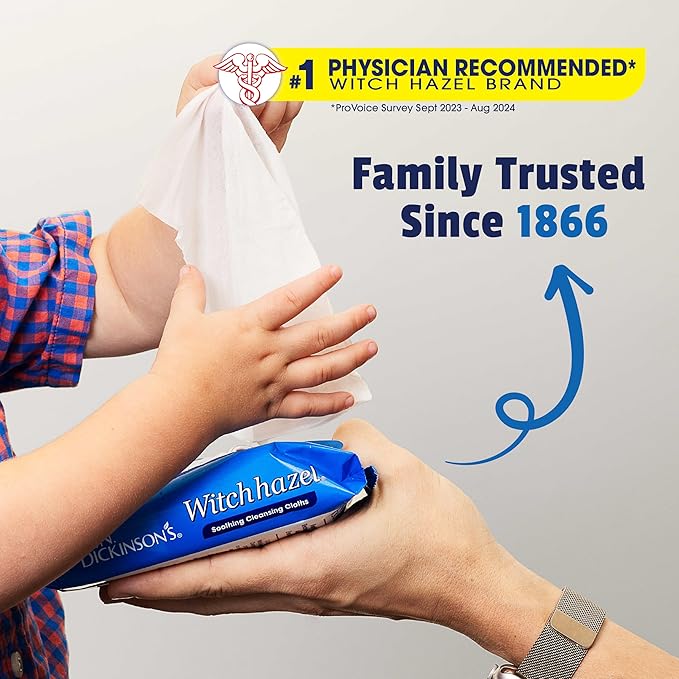 T.N. Dickinson's Witch Hazel Soothing Cleansing Cloths | Removes Dirt, Oil, Impurities | For Oily, Irritated, Red, Damaged, Blemished, Sensitive Skin | 25 Total Wipes