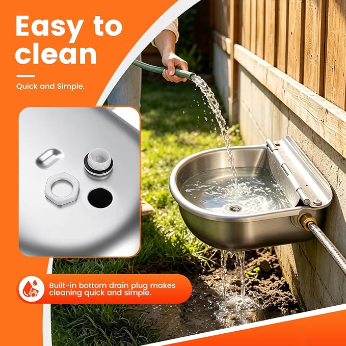 Automatic Dog Water Bowl Dispenser 304 Stainless Steel Dog Waterer | Wall Mounted, Metal Outdoor Heavy Duty Auto Self Filling Animal Water Feeder for Dogs Cats, with Float Valve and Drain Plug