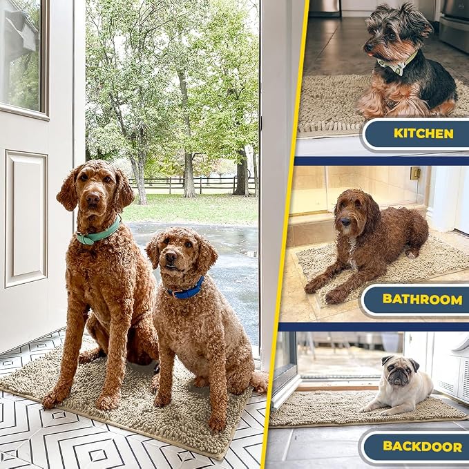 Muddy Mat® | Super Water Absorbent Door Mat Indoor, Microfiber Quick Dry Chenille Entryway Rug, Slip Resistant Front Door Mat, Indoor Mats for Entryway, Machine Washable Pet Rug, Beige 30"x19"
