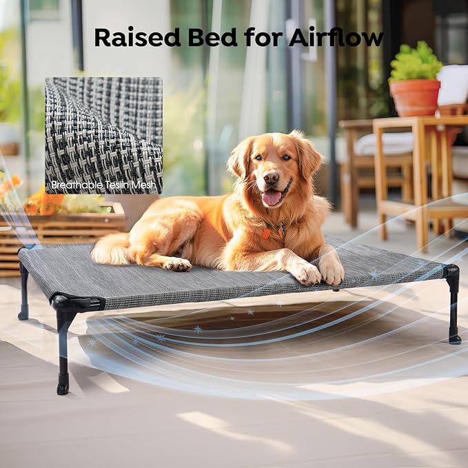 Veehoo 2 Pack Outdoor Elevated Dog Bed for Large Dogs, Cooling Raised Cots | Off-ground training platform, portable camping hammock, breathable mesh, easy to clean, 42"x30", Black Silver