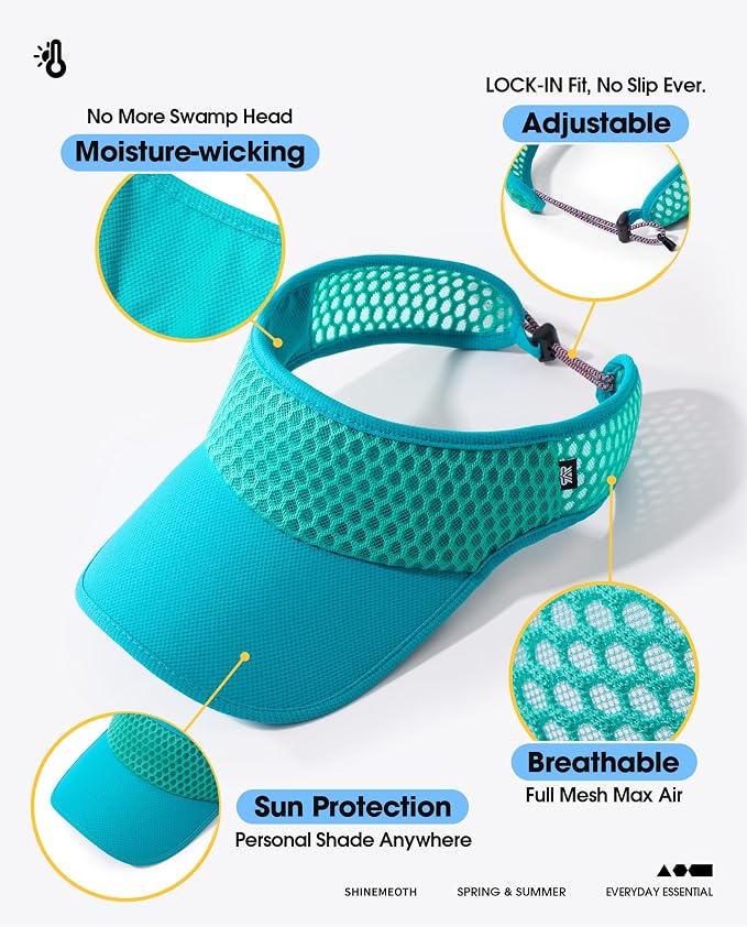 Mesh Breathable Sports Visor - Men Women Adjustable Lightweight Quick Dry Sun Hat for Tennis, Golf, Running