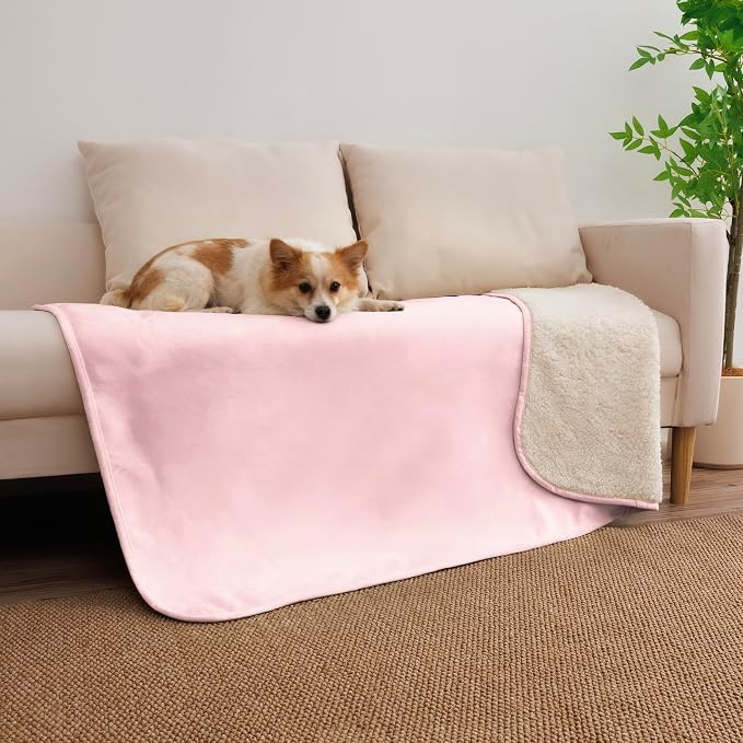 Waterproof Blanket for Dogs - Pet Throw as Furniture Protector | Cozy Sherpa & Smooth Velvet, Reversible and Machine Washable, for Couch, Bed, or Travel, 40"x50", Pink