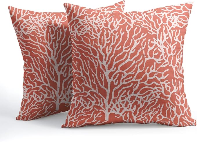 Nautical Coastal Pillow Covers 24x24 Inch Set of 2 Summer Ocean Beach Coral Red Decorative Pillow Cases Outdoor Linen Cushion Cover Farmhouse Decor for Bedroom Home Sofa Couch Bed