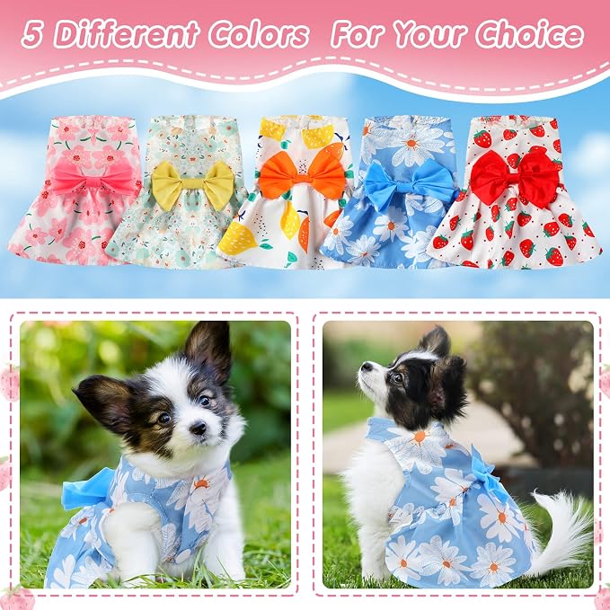 5 Pcs Floral Dog Dress Cute Pet Skirt Dresses,Cute Style,Medium | Pet Clothes Dresses Cat Princess Bowknot Clothes Puppy Outfits for Yorkie Puppy Cat, 5 Styles