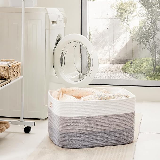 Artfeel Blanket Basket,Rectangle Woven Baskets for Storage,65L Laundry Basket for Decorative Nursery Blanket,Toys,Dirty Clothes and Magazine in Shelves,Baby Room,and Living Room