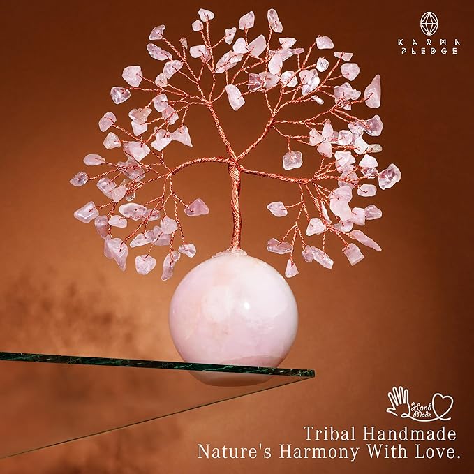 Rose Quartz Crystal Tree of Life Birthday Gifts for Women, Handmade Home Decor, Office, Room Decoration, Reiki Healing Crystal Chakra Tree for Money, Positivity, Good Luck Gifts for Her, Mom & Dad