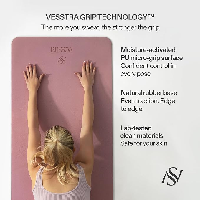 Premium Yoga Mat – Sweat-Activated Non-Slip PU Grip I Natural Rubber Base I 4mm for Yoga, Pilates & Workouts