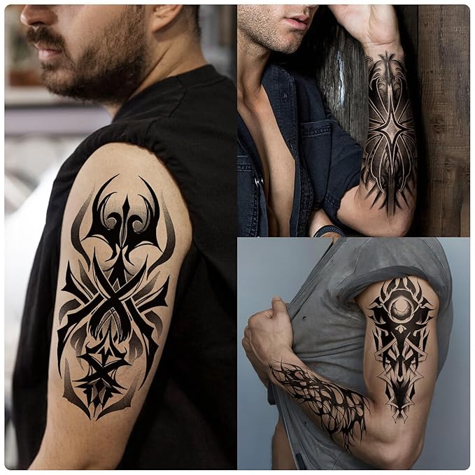 Yazhiji 77 Sheets Cyber Sigilism Temporary Tattoos Adult, 17 Sheets Cyber Seal Fake Arm Chest Shoulder Tattoo Stickers, 60 Sheets Tiny Black Tattoos for Women Men Kids
