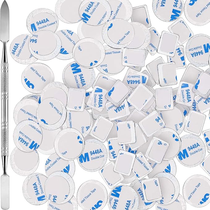 Sumind 101 Pack Metal Stickers for Eyeshadow Palette Set, Includes 1 Makeup Depotting Tool, Adhesive Empty Metal Makeup Colorful Palette Stickers(50 Pcs Square ＋50 Pcs Round)