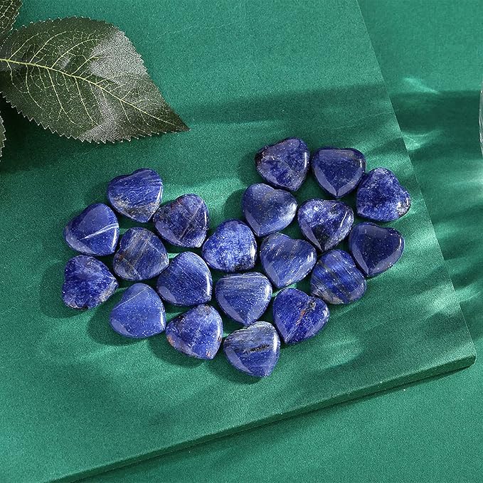 QINJIEJIE 20 PCS Sodalite Heart Crystals Natural Healing Crystal Polished Pocket Stones Mini Cute Palm Love Gemstones Set Bulk Wholesale Reiki Energy Balancing Meditation Valentine's Day Gift