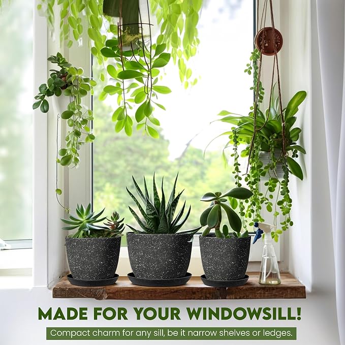Plant Pots Indoor with Drainage 10 Pack Multi-Size Planters Spotty Black | Drainage holes included Multiple sizes 7/6.6/6/5.3/4.8 In Indoor plants and flowers Durable plastic construction