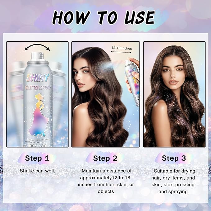 AWCCXMYM 150ML Body Glitter Spray Shiny Hair Glitter Long-Lasting and Quick-Drying Glitter Spray for Hair and Body Shimmer Glitter Hairsparay Halloween,Christmas,Festival Makeup Prom 5.2 Fl Oz