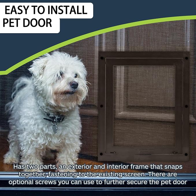 TonGass 7.9" x 9.9" Pet Screen Door Flap Fits Dogs & Cats Under 30 Lbs | Small Dog Doors Flaps, Cat Screen Window Door Flap for Exterior Porch Screen and Window Screen - Brown