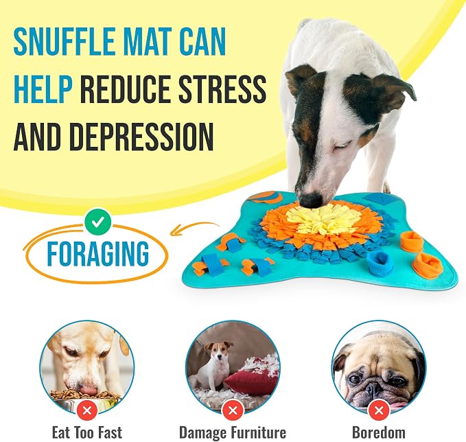 30" Dog Snuffle Mat - Interactive Dog Puzzle Toys for Enrichment - Large Slow Feeder Foraging Mat for Brain Games & Nosework Training - Washable Pet Sniff Mat with Easy to Carry Handle