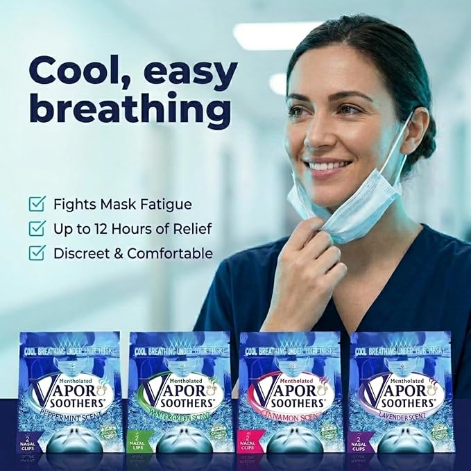 Nasal Dilators by Vapor Soothers | Scented Nose Rings for Nurses | Nose Clips for Cool & Easy Breathing | Instant Nasal Congestion Relief, Drug-Free | 4 Scent Variety Pack