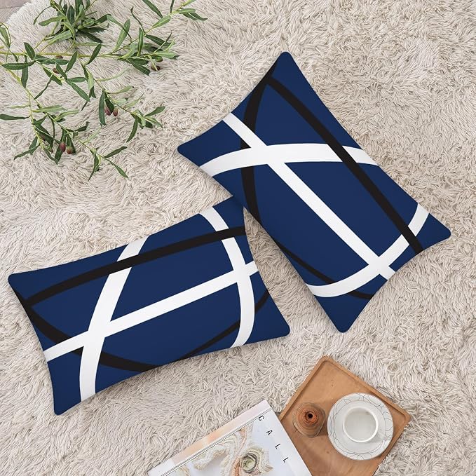 Modern Art Geometric Pillow Cover, Decorative Throw Pillow Covers Blue White Abstract Artwork Cushion Cover for Bedroom Sofa Living Room 12 x 20 Inch Set of 2