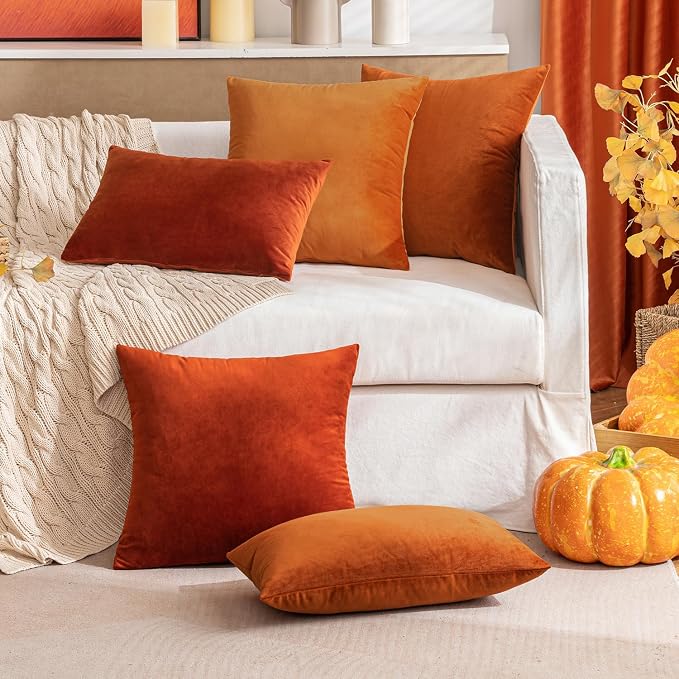 MIULEE 12x20 Inch Lumbar Fall Velvet Pillow Cover Set of 1 Burnt Orange | Soft Luxury Decorative Throw Pillow Cover, Single Rectangle Cushion Case, Home Decor for Chair Couch Sofa Bedroom Car Bed