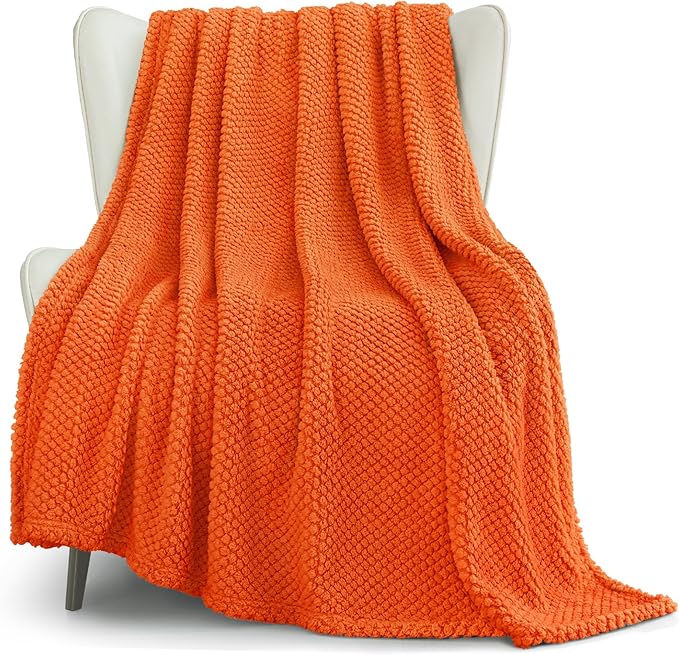 Whale Flotilla Extra Large Soft Fleece Throw Blanket for Couch | 50x70 Inch, Burnt Orange, Suitable for Sofa Chair Bed, Fluffy Fuzzy Jacquard Blankets for All Season, Lightweight and Cozy