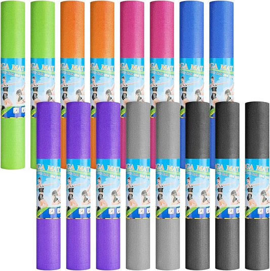 3 mm Thin Yoga Mats Bulk, Lightweight PVC Exercise Mats Non Slip Workout Fitness Pads for Yoga Pilates Stretching Classes Gym Home Studio, Easy to Clean