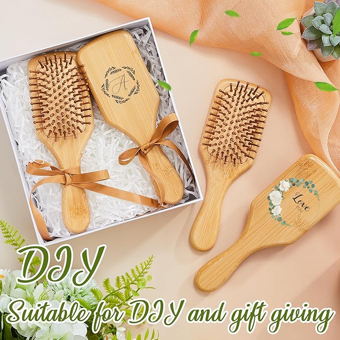 Tessco for you 12 Pcs Bamboo Hair Brushes Bulk Wooden Paddle Brush Scalp Massage Bristle Anti Static Engraving DIY Gifts for Women, Party, Wedding(7.87'' X 2.56'',Natural)