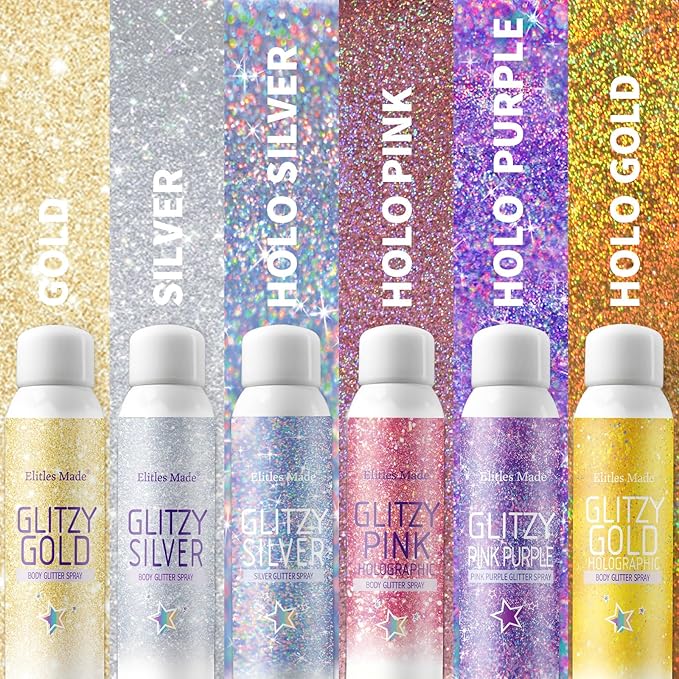 Hair Glitter, 2PCS Body Glitter Spray Glitter Hairspray for Kids Women, Long-Lasting Quick-Drying Holographic Glitter Spray for Hair and 8.4 Fl OZ (Holo Silver+ Holo Pink)