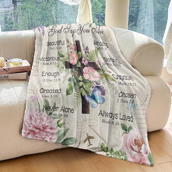 Christian Gifts for Women, Christian Blanket 60"x50", Christian Gift with Flowers, Birthday Gifts for Women, Religious Gifts for Daughter, Mom Sister, Friends Inspirational Throw Blankets