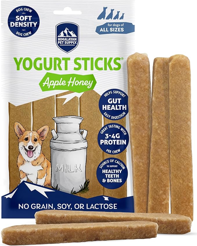 Himalayan Dog Chew Yogurt Sticks, Probiotic Treats, Apple Honey, 5 Treats | Dog Chews With Prebiotics, Probiotics & Protein, Digestive Support, Lactose & Gluten Free, Natural Dog Treats for All Breeds