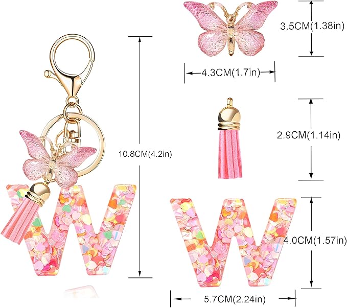 Fashion Alphabet Initial Letter Keychain Tassel Butterfly Pendant Key Ring for Purse Handbags Women Girl